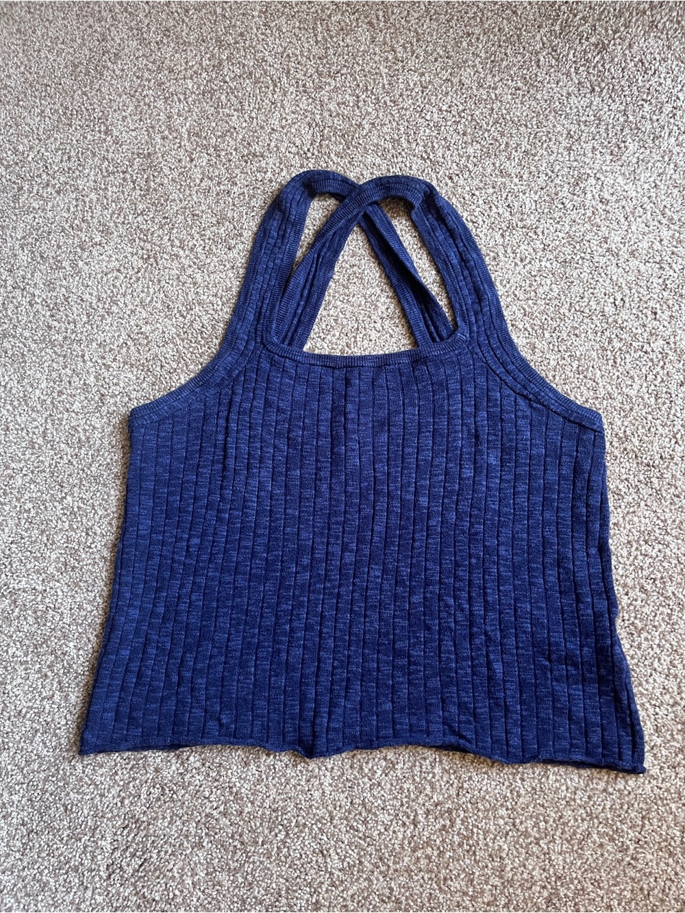 Pilcro Navy Ribbed Cross-Back Tank